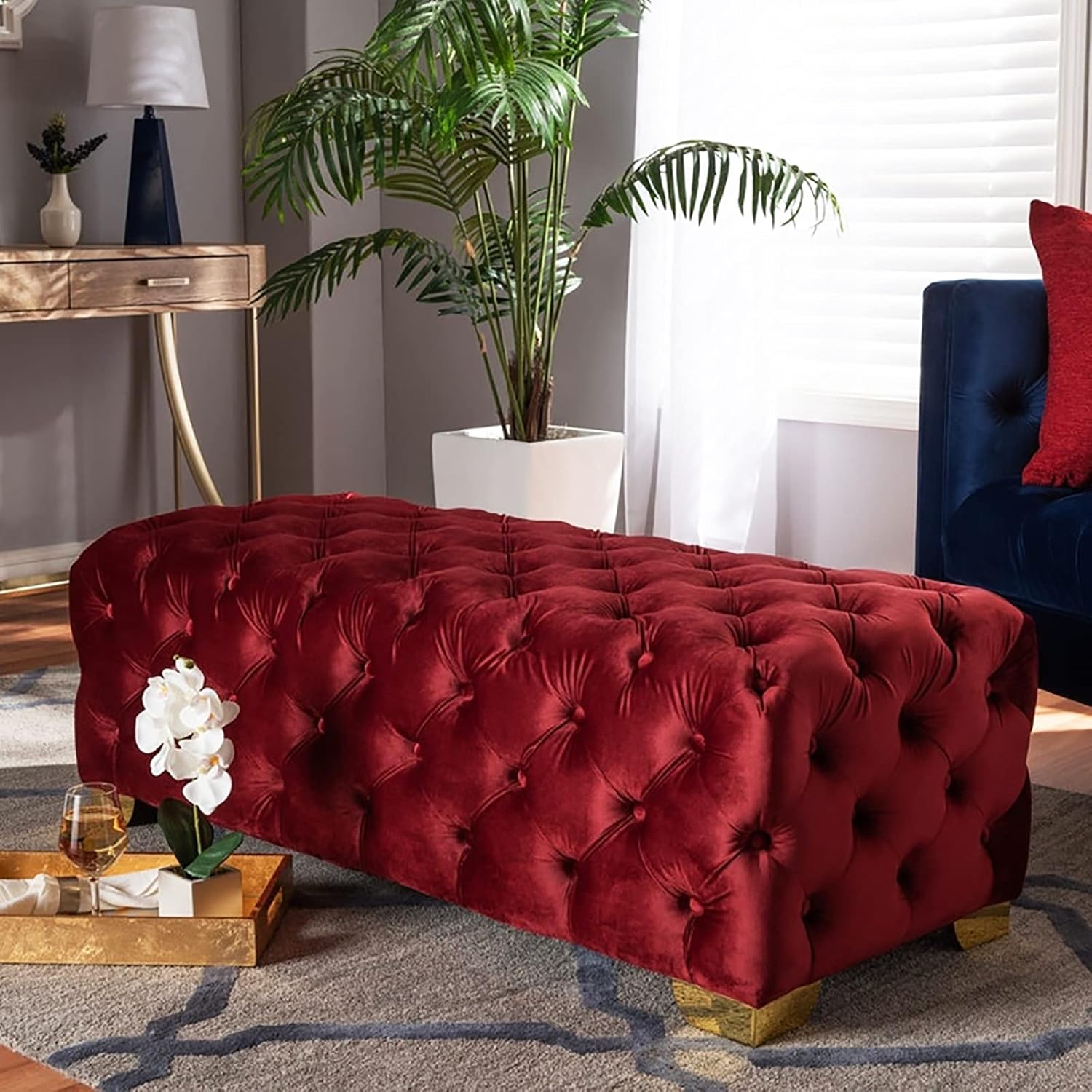 ベルベット張り収納ベンチ モダンな長方形ベルベットオットマン